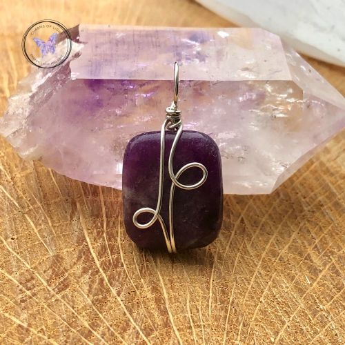 Lepidolite Rectangle Silver Wire Wrapped Pendant